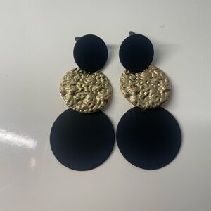Matte Black and Gold Triple Disc Drop Earrings